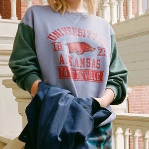 Blue and Green Urban Renewal Spliced Sweatshirt
